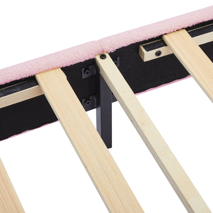 Upholstered Elegant Flowers Headboard With LED Light Strip, Platform Bed With Slats Support