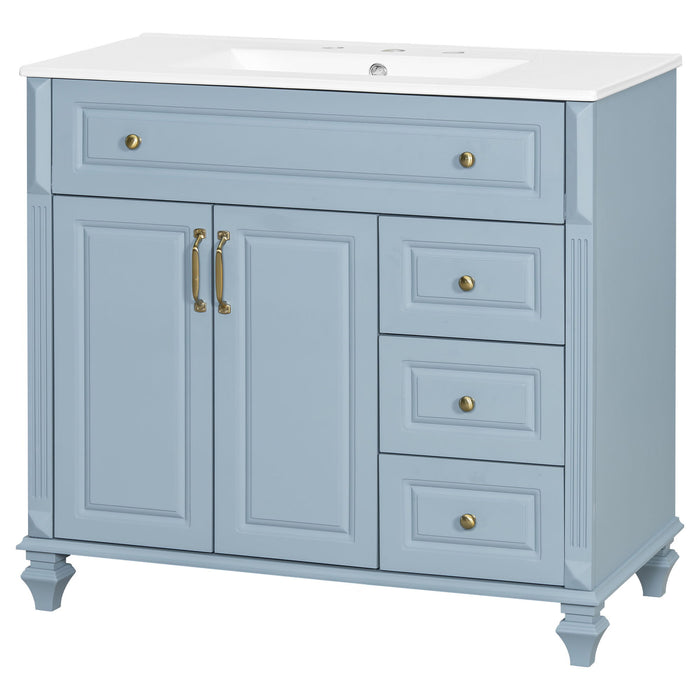 Modern Bathroom Vanity With Sink, 3 Drawers & 2 Doors