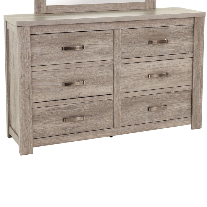 1 Piece Dresser With Handles, 6 Drawers - Light Gray