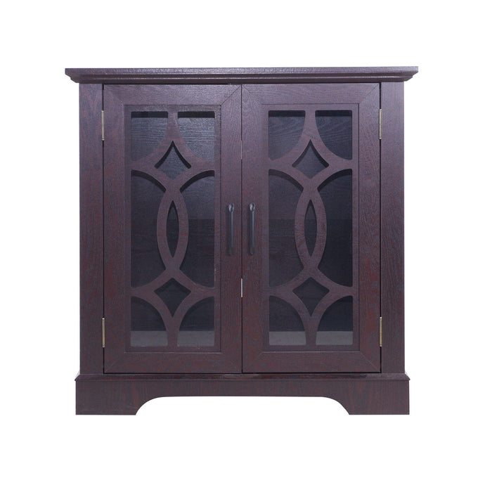 Modern Sideboard With Tempered Glass Doors - Ox Blood Red