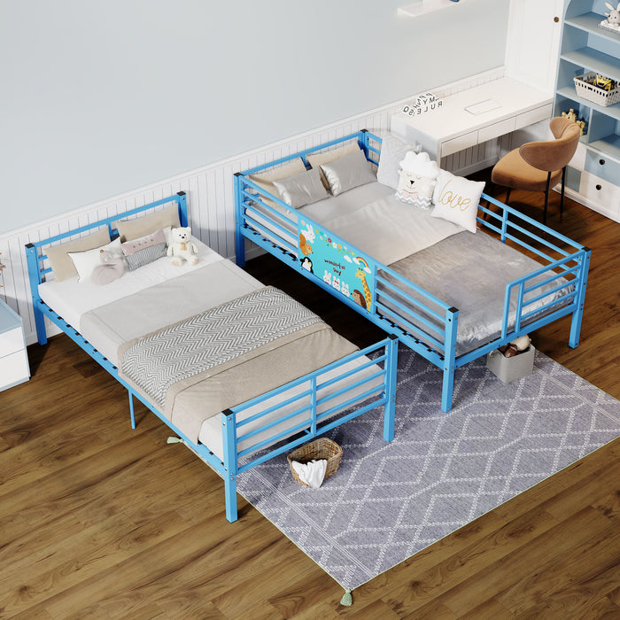 Bunk Bed, Convertible To 2 Separate Twin Size Beds With Full Length Guardrail & Ladder, No Box Spring Needed - Blue
