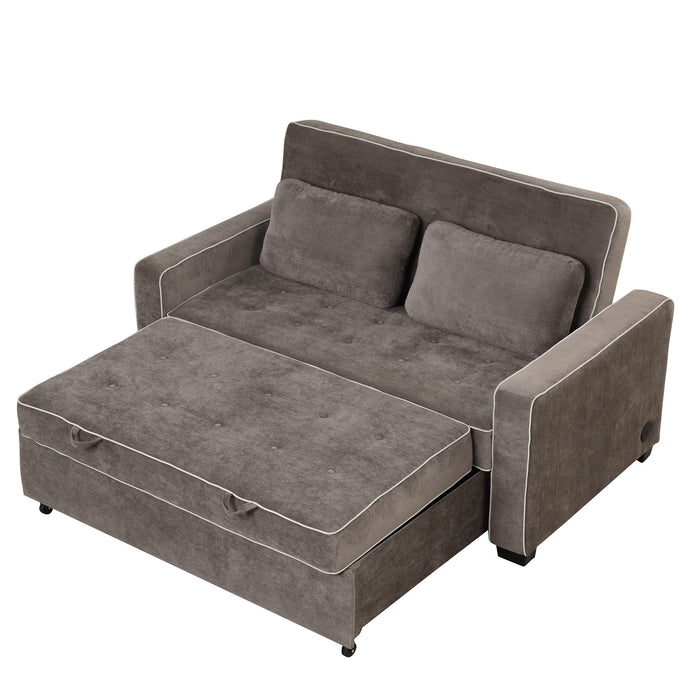 Upholstered Sleeper Bed Sofa With Dual USB Charging, Adjustable Backrest