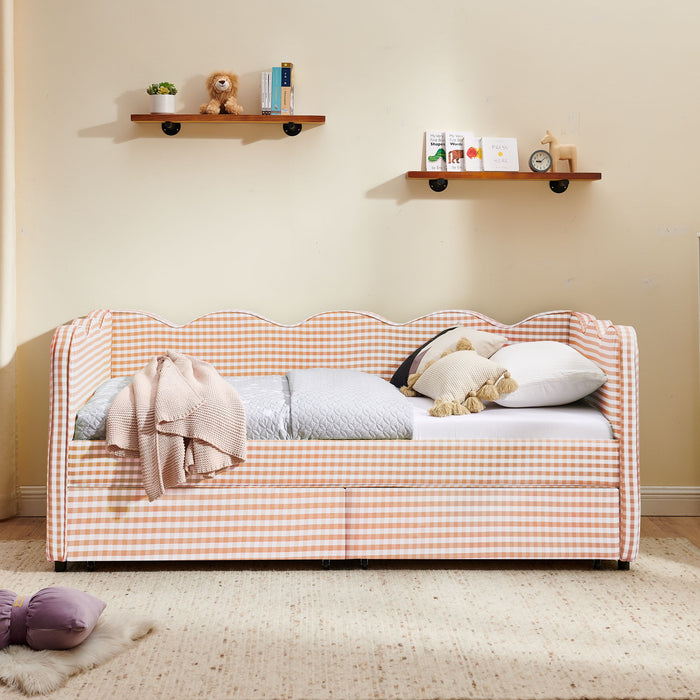Gingham Daybed With USB Charging Port, Wave-Shaped Design