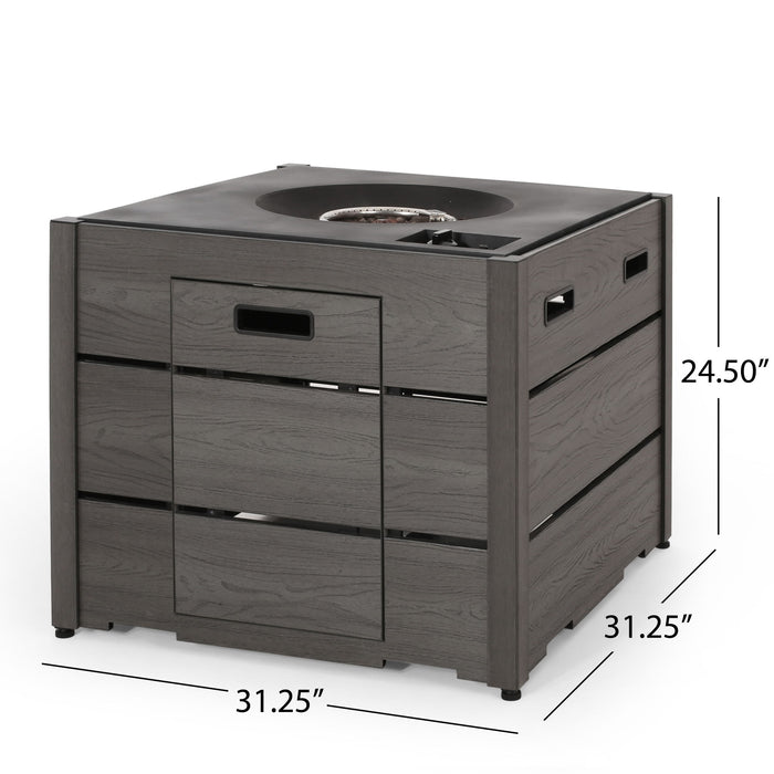 Rustic Style Outdoor Square Propane Fire Pit, 40,000 Btu