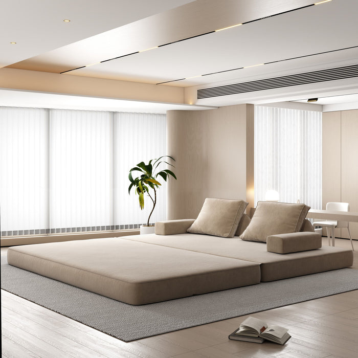 Multifunctional Convertible Sofa Bed With 2 Tumbler Backrests And 2 Pillows, Deep Seat Couch