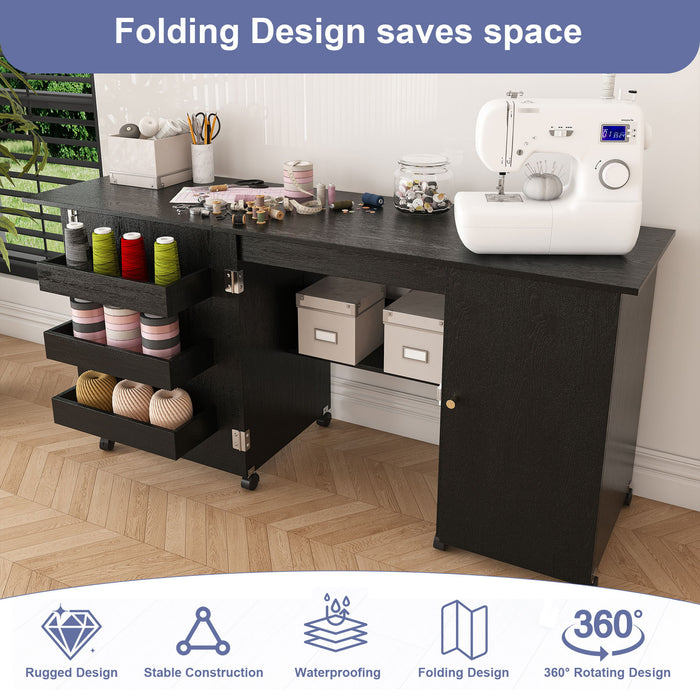 Foldable Sewing Table With Locking Casters