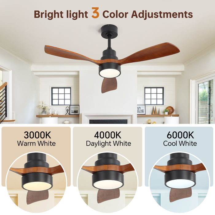 48" Ceiling Fan With Light, Dual Mount (Flush / Downrod), Dimmable LED, Quiet DC Motor, 3 Blades