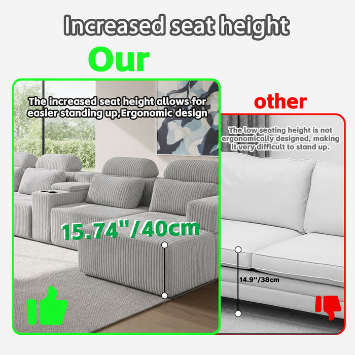 U-Shaped Sectional Sofa With Chaise Lounge And Cup Holders