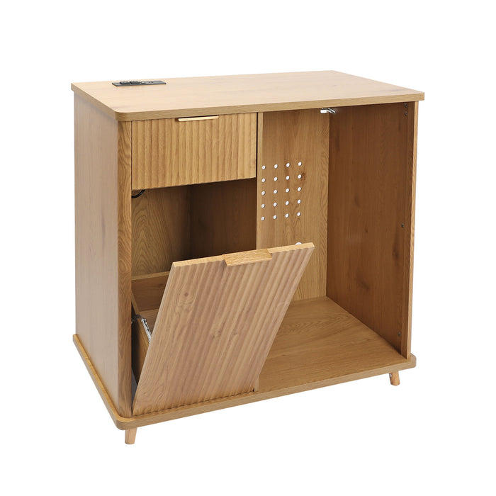 Fluted Coffee Bar Cabinet With Mini Fridge Space & Charging Station