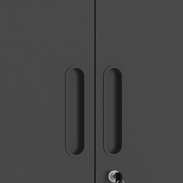 Metal Wall Mounted Tool Storage Cabinet With 2 Locking Doors, Adjustable Shelf, And Drawer