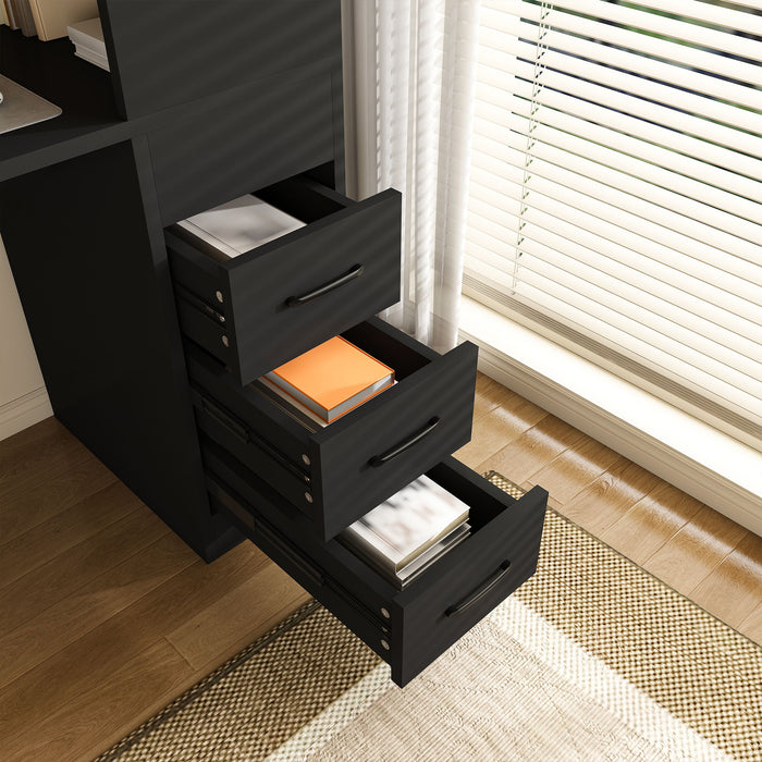 Computer Desk With 4 In 1 Socket & 3 Drawers, 4 Tier Shelves
