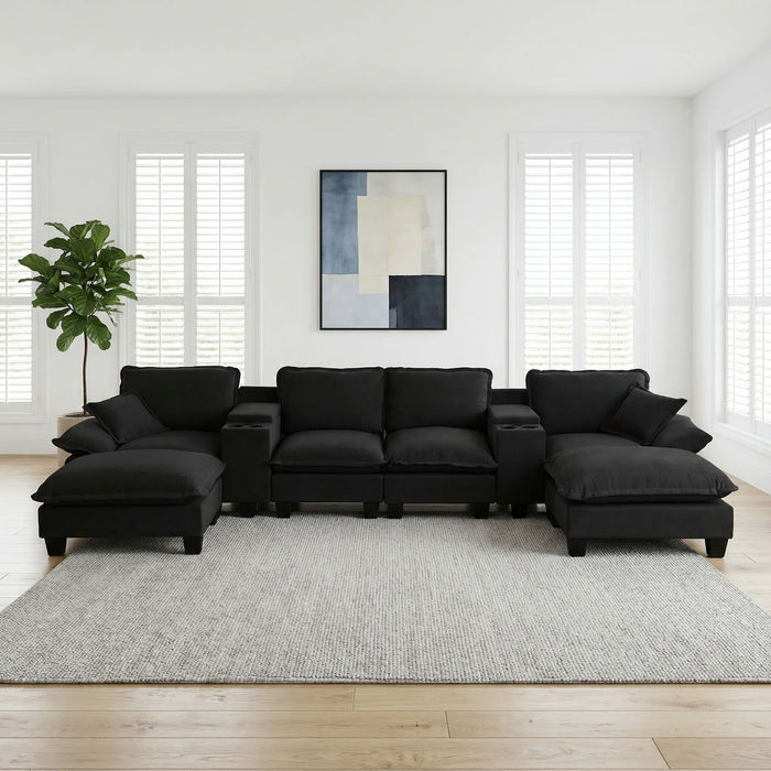 Modular Cloud Couch Sofa With Cup Holders & Storage, USB Port