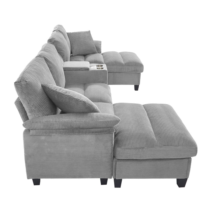 Modern U - Shaped Sectional Sofa With Storage Ottomans, USB Ports, And Cup Holders