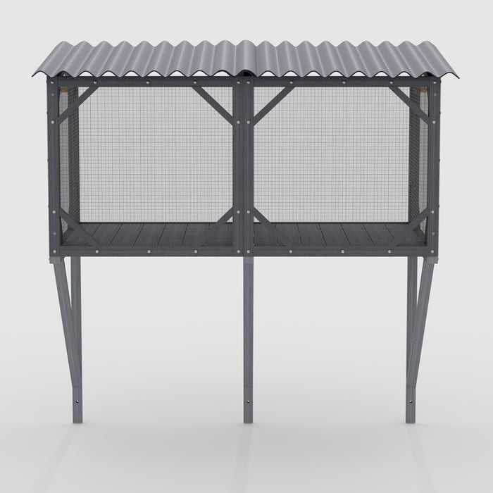 Premium Cat Window Box With Bug Proof Net For Large Indoor Cats Spruce Wood & Polyester - Antique Gray