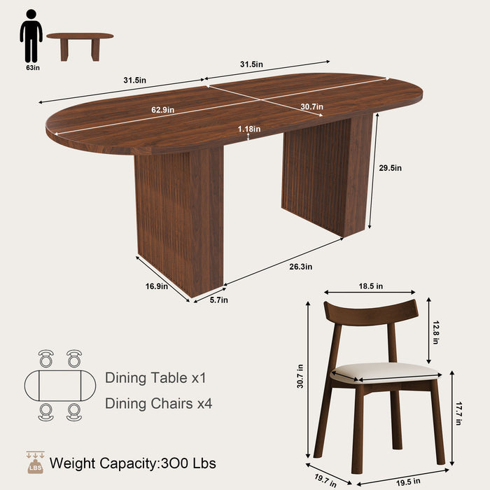 Oval Dining Table Set For 6 With 4 Chairs - Walnut