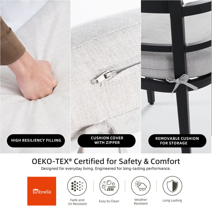 Outdoor Modern Dining Set, Chairs Sunbrella Cushioned And Dining Table With Umbrella Hole