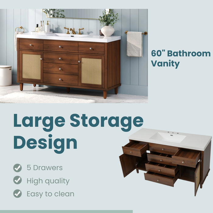 Bathroom Vanity With Sink, 5 Legs, Soft Close Drawers