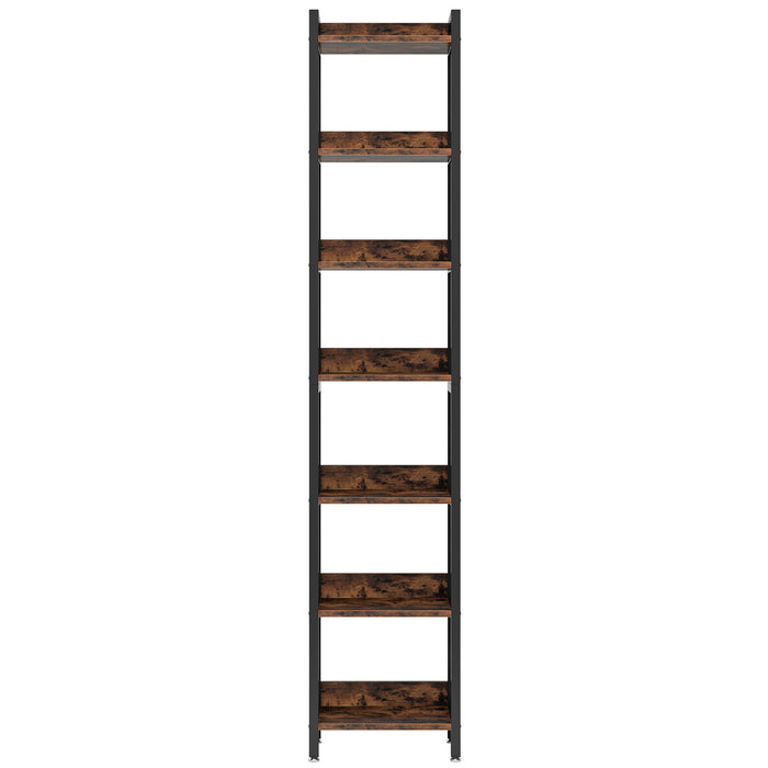 Extra Tall 7 Tier Narrow Corner Bookshelf Storage Display Rack For Living Room - Rustic Brown