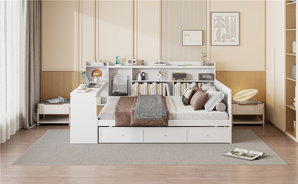 Daybed With 3 Drawers USB Ports And Desk