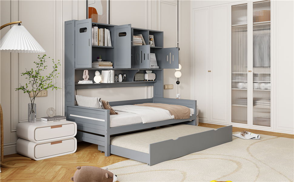 Daybed With All-In-One Cabinet And Shelf