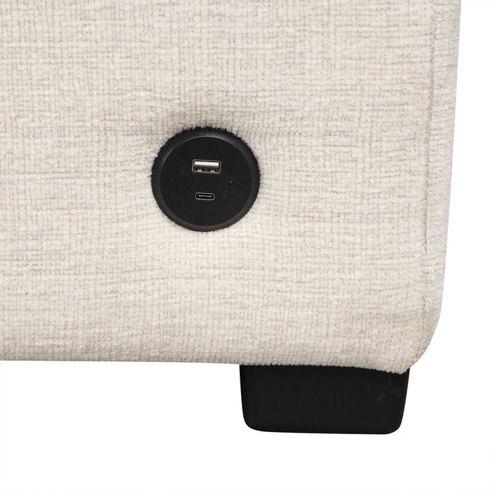 Modern 2 Seater Loveseat Sofa With Pull-Out Bed, Chenille Fabric, Built-In USB Ports & Cup Holders