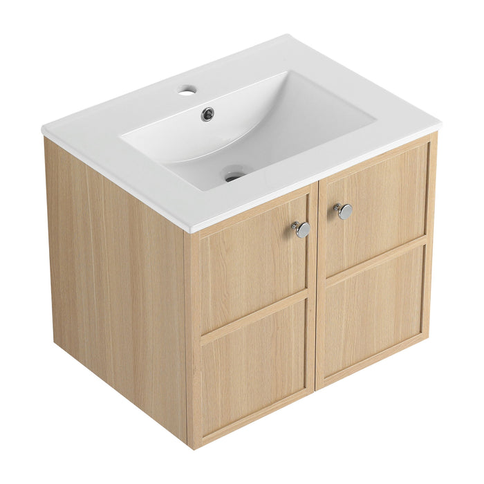 Wall Mounted Bathroom Vanity With Ceramic Sink And 2 Soft Closing Doors