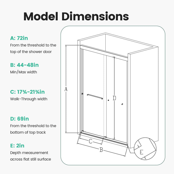 Semi Frameless Double Sliding Shower Door With Tempered Glass