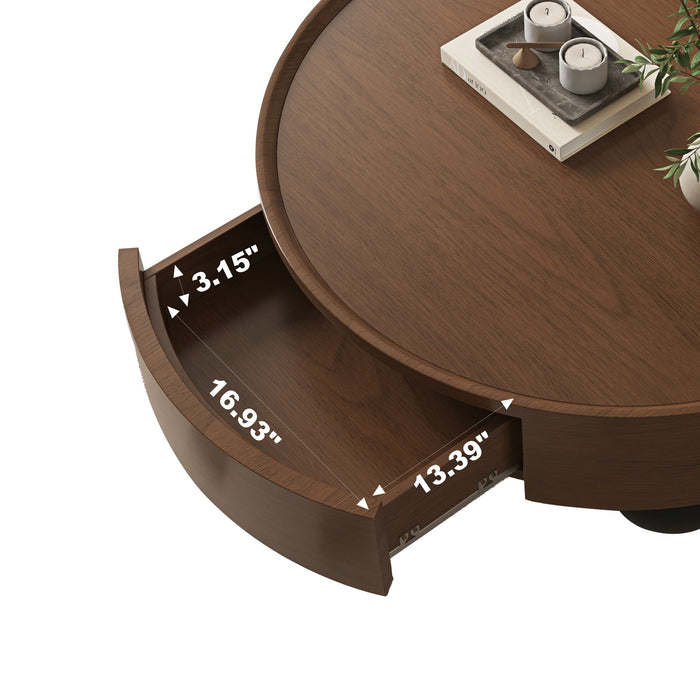 Round Coffee Table With Storage Drawer And Ball Feet - Walnut / Black