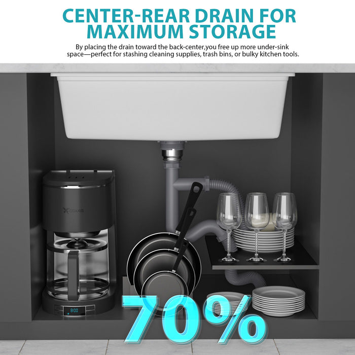 Quartz Composite Kitchen Sink With Undermount Design, Durable Single Bowl Workstation