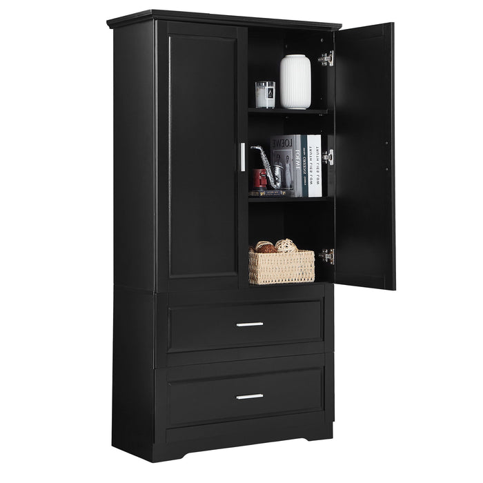 Tall Bathroom Storage Cabinet, Cabinet With 2 Doors And Drawers, Adjustable Shelf