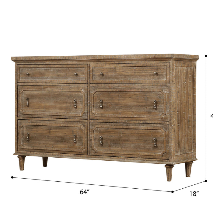 Interlude - 6-Drawer Dresser With Hidden Jewelry Storage And Vintage-Look Hardware - Sandstone Buff