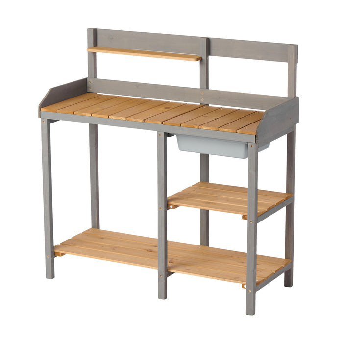 Outdoor Potting - Bench, Workstation Table With Cabinet For Backyard Garden Supplies - Gray / Brown