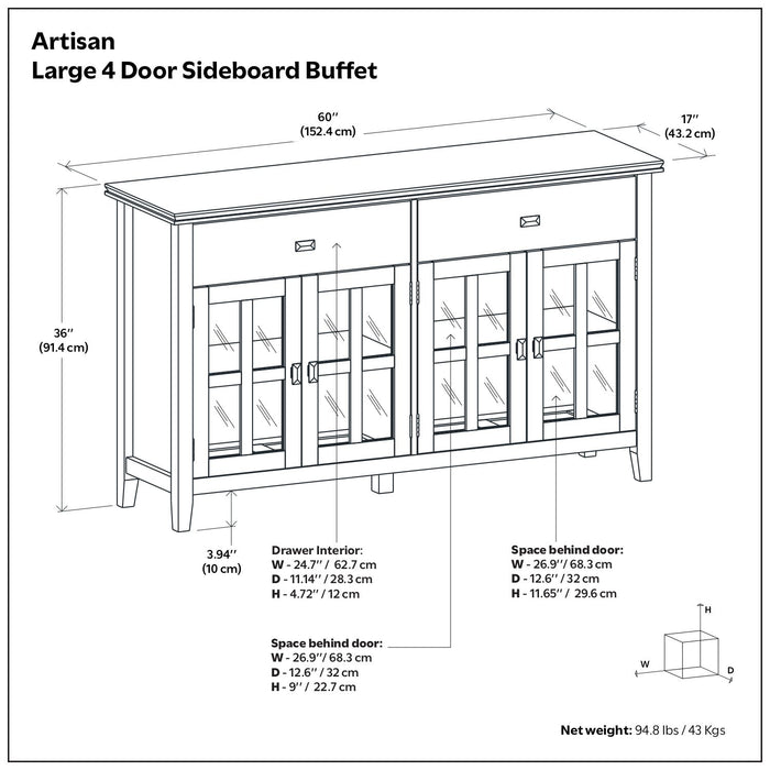 Artisan - Large 4 Door Sideboard Buffet - Russet Brown