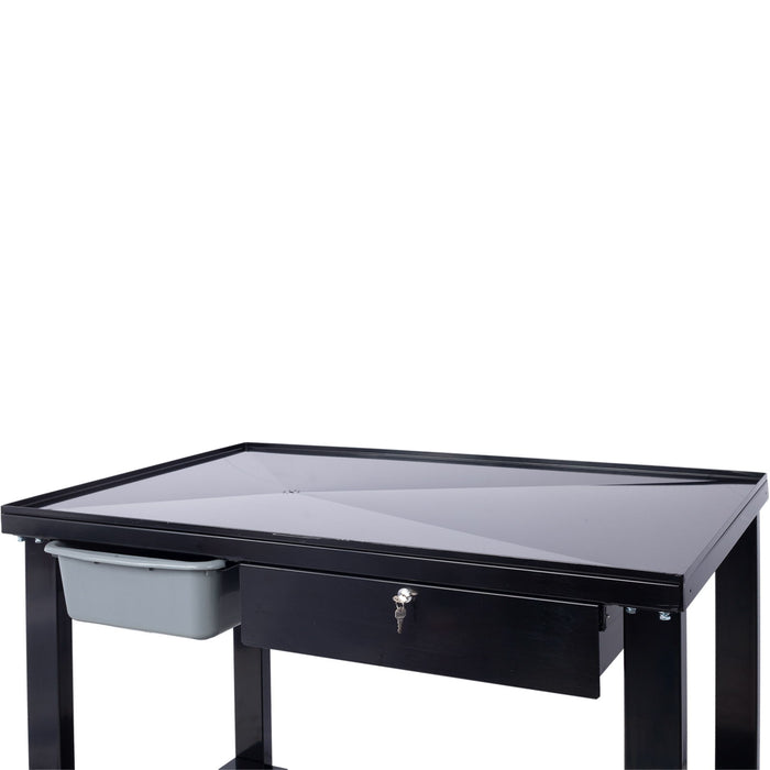 Transmission Teardown Work Station 1 / 2 Ton Capacity Sloping Drain Table Locking Drawer Removable Drain Basin Full-Width Lower Shelf Four 4" Caster Wheels