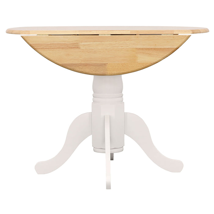 Round Dining Table With Drop Leaf Pedestal Base, Expandable Top - Natural