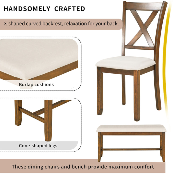 6 Piece Rectangular Dining Table Set With 4 Chairs And Bench