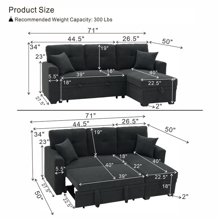 Sleeper Sectional With Pull Out Bed, Reversible Chaise