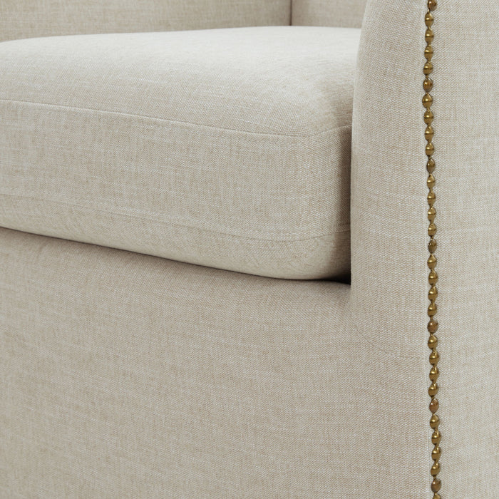 Tolland - Swivel Accent Chair With Antique Brass Nailhead Trim - Beige