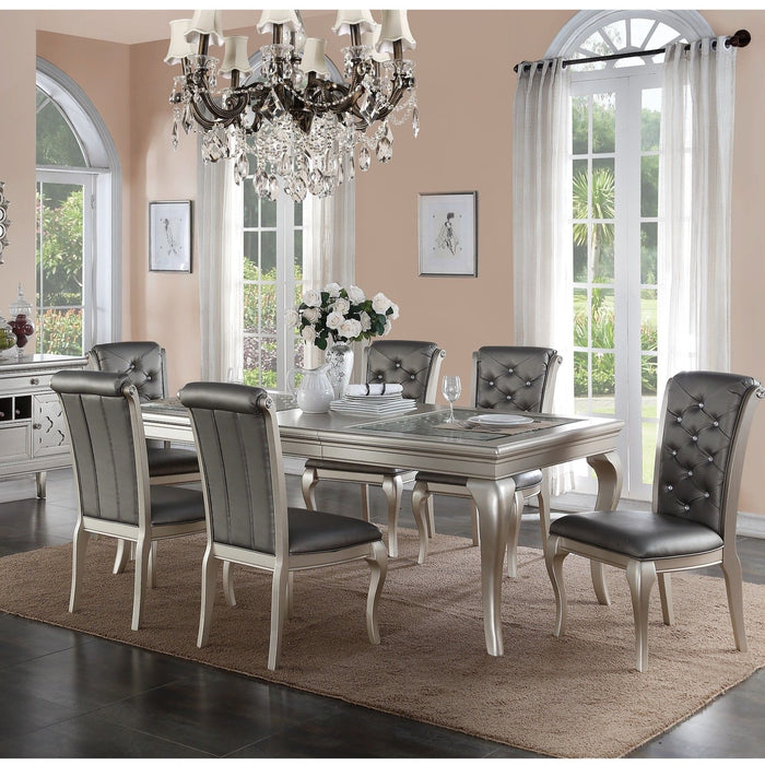 Rectangle Dining Table With Carved Accents - Champagne / Silver