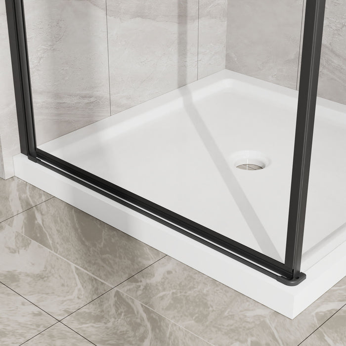 Corner Shower Enclosure, Frameless Pivot Door - Matte Black