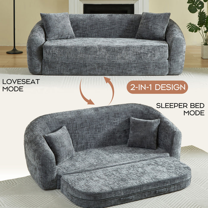 Curved Convertible Sofa, 2 In 1 Fold Out Bed With Pull Out Base And Deep Seat