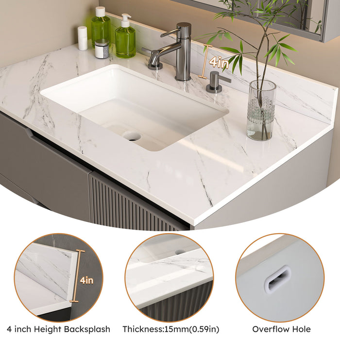 Bianco Carrara Venato Elegant Marble Vanity Top, Bathroom Vanity With Undermount Sink, Sintered Stone