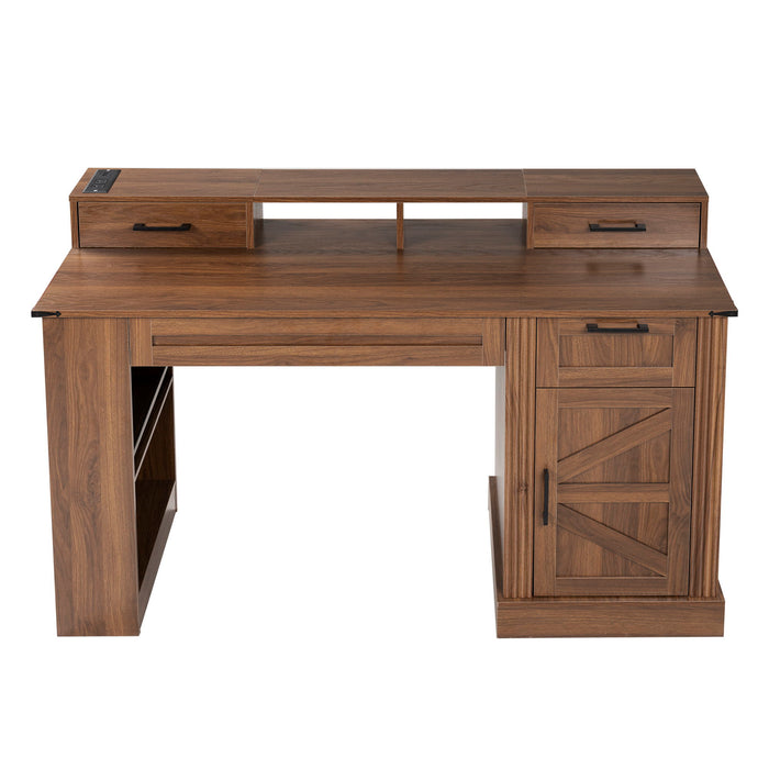 Office Desk With Storage Cabinet, Charging Station, Monitor Stand & Pegboard