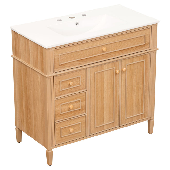 Bathroom Vanity With Sink, 3 Drawers & 2 Doors