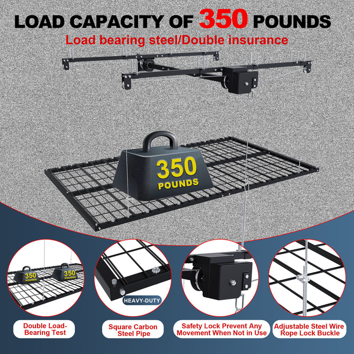 Overhead Garage Storage Rack For High Ceilings & Safety Lock - Black