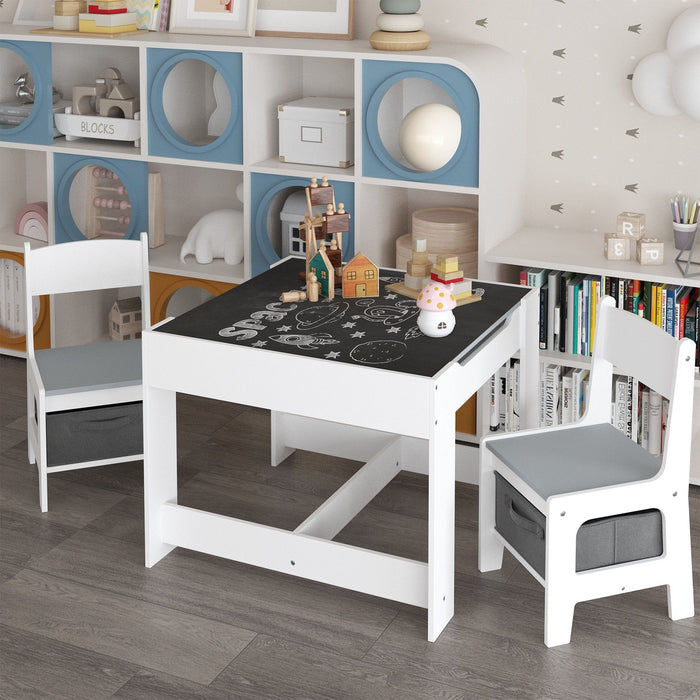 Kids Table And Chair Set, 3 In 1 Activity Table With Storage Drawer For Toddlers Drawing, Reading, Crafts, 2 In 1 Detachable Top - White