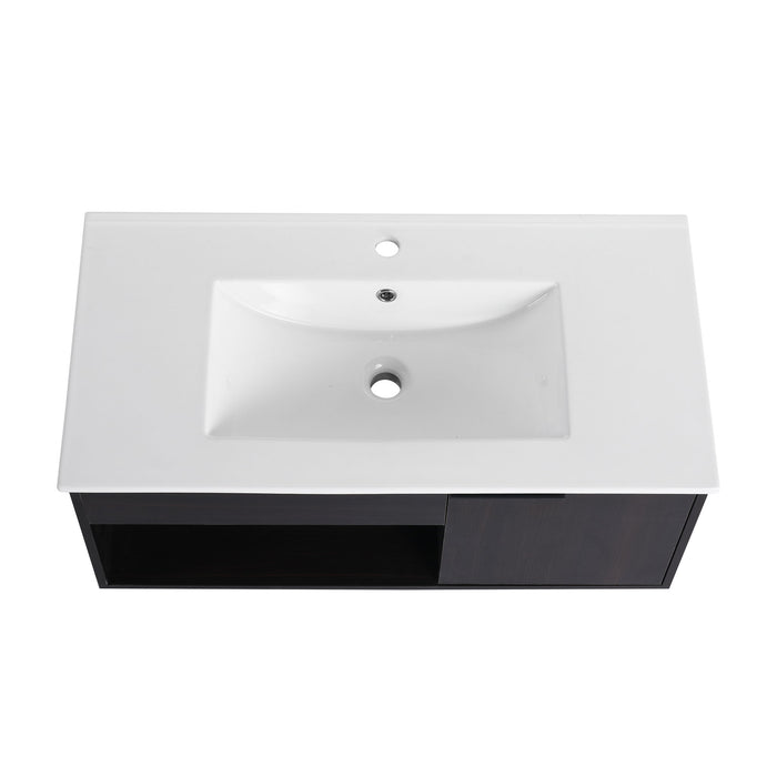Wall Mounted Floating Bathroom Vanity With Open Shelf & Soft Close Door