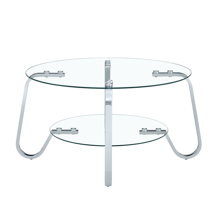 Retro Minimalist Style Metal Frame Double Layer Tempered Glass Coffee Table
