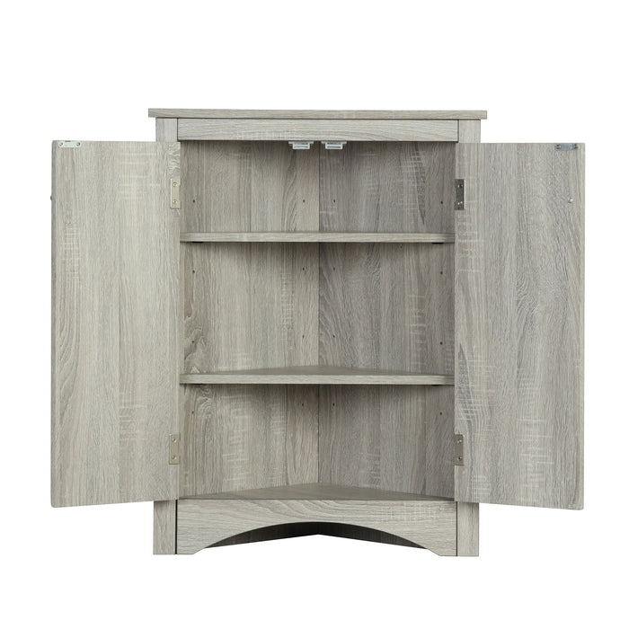 Triangle Bathroom Storage Cabinet With Adjustable Shelves, Freestanding Floor Cabinet - Oak