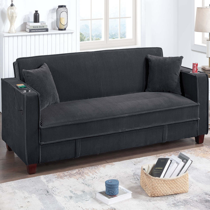 Modern Convertible Sofa With Hidden Storage USB Port, Cup Holder